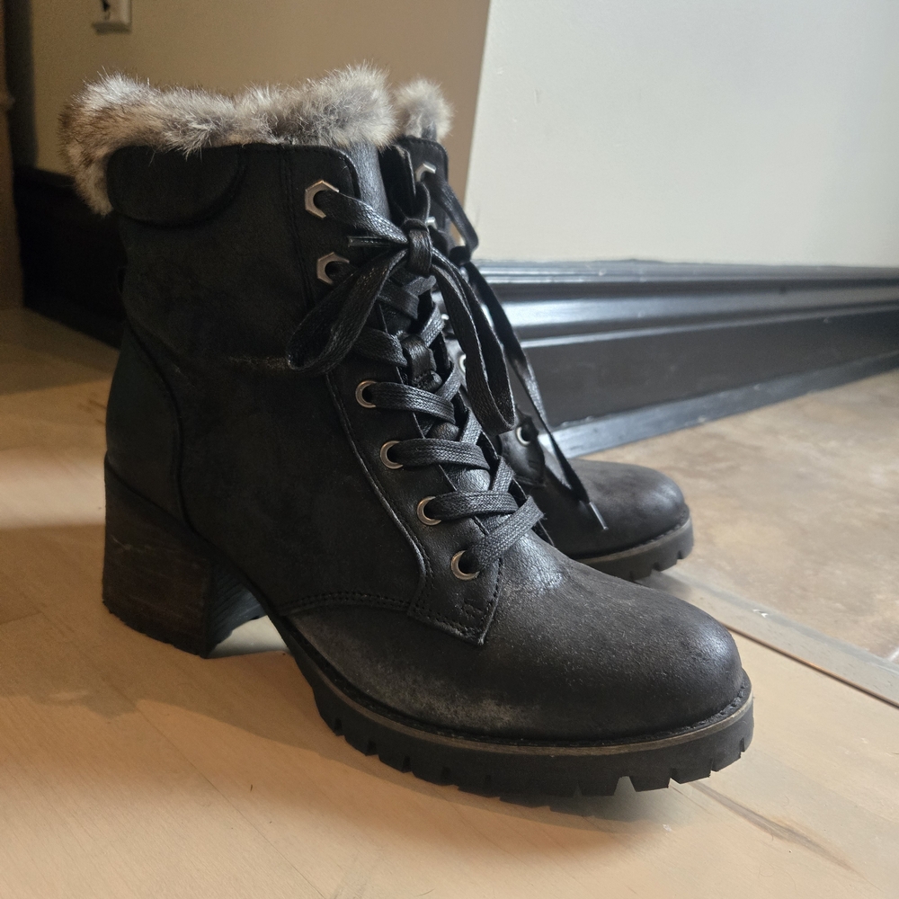 Women's Black Fur-Lined Ankle Boots